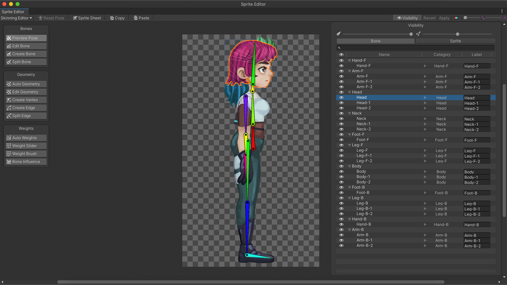 Unity 2D Animation – cateogires and labels