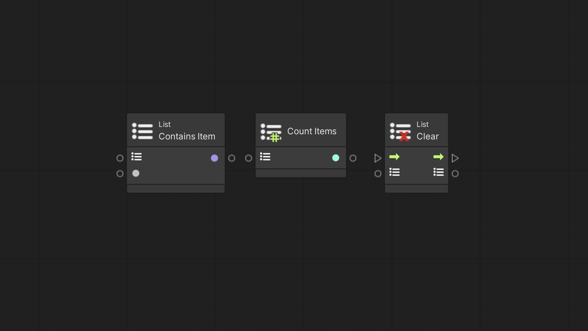 Unity Visual Scripting – Contains Item, Count Items and Clear nodes