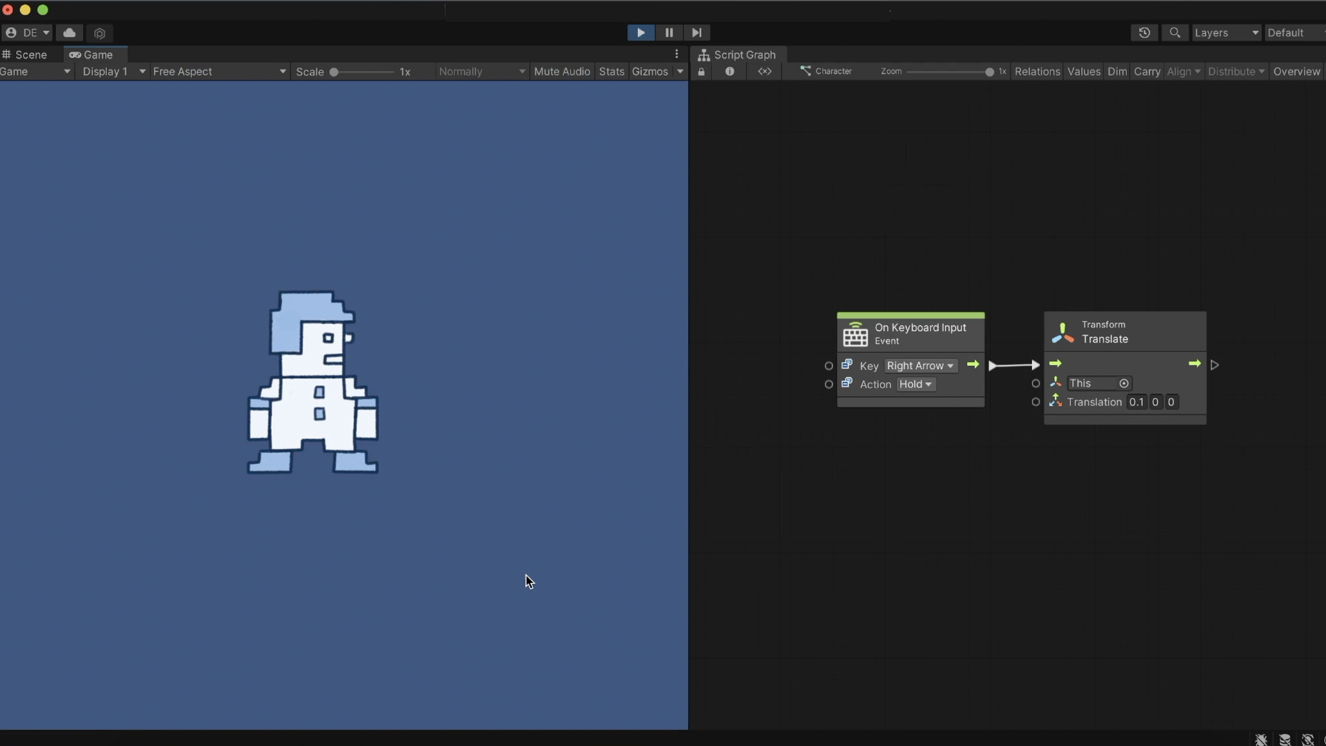 Unity Visual Scripting – Keyboard input and Translate nodes