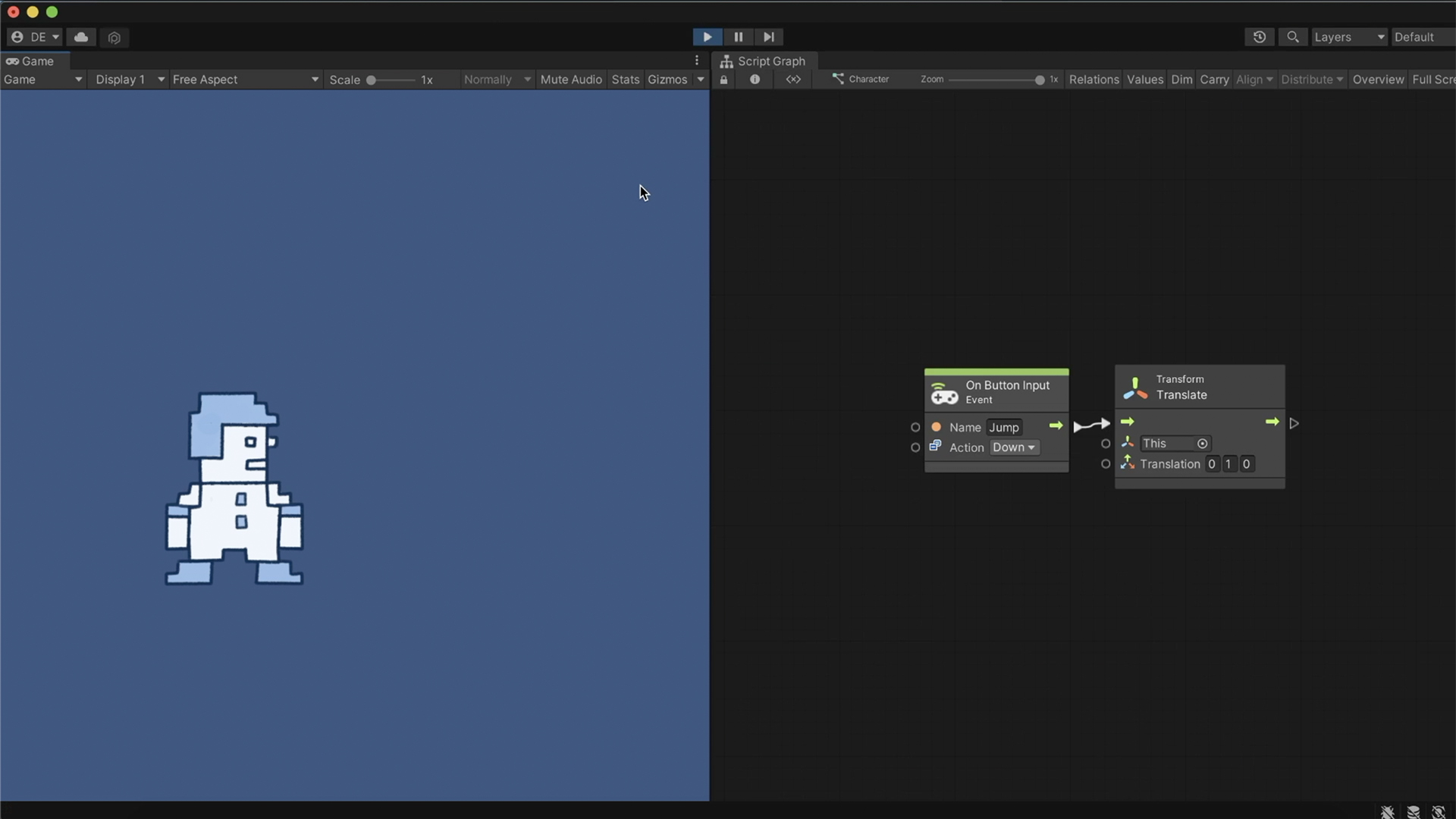 Unity Visual Scripting – On Button Input and Translate nodes