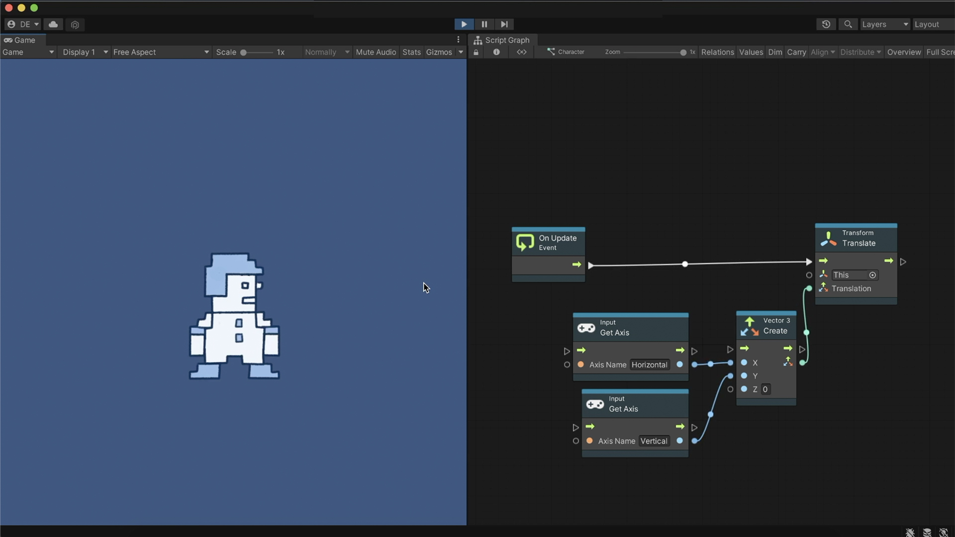 Unity Visual Scripting – Moving an object in all directions with Input Axes