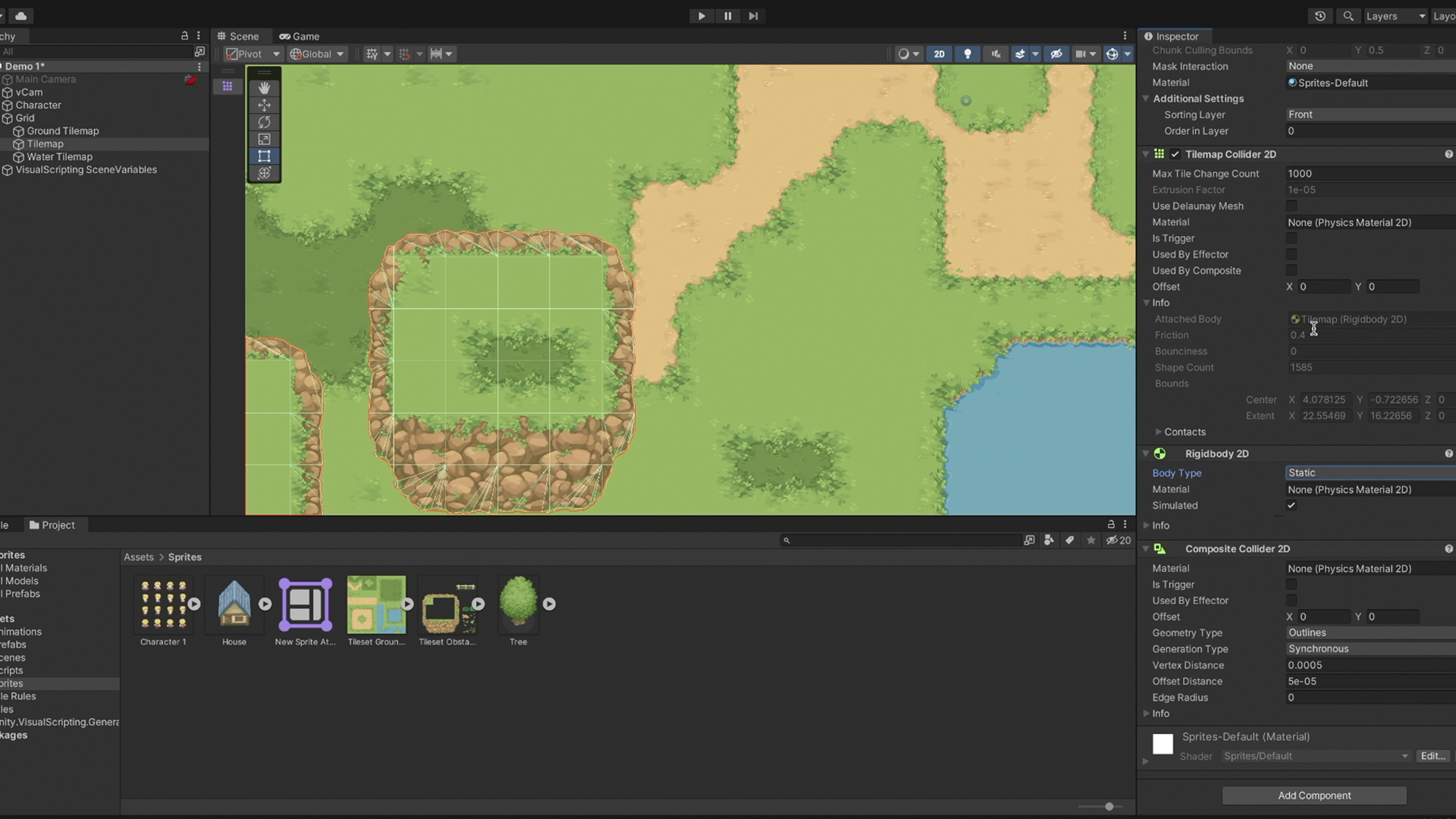 Tilemap Collider 2D & Composite Collider 2D components